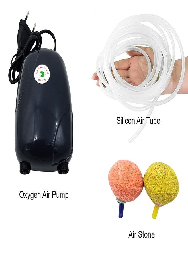 JAINSONS PET PRODUCTS طقم مضخة هواء لأحواض السمك من جاينسونز لمنتجات الحيوانات الأليفة (390 روبية) - 5 واط، تدفق أقصى 3.5 لتر/دقيقة، ضوضاء منخفضة، موفرة للطاقة - تتضمن حجرين هوائيين وأنبوب سيليكون بطول 3 أمتار - إنتاجية عالية لأحواض السمك - Image 4
